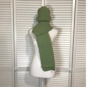 NWT Handmade Crocheted Sage Green Textured Adult Matching Beanie Scarf 80”